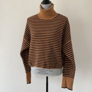 Madewell Sweater Marino Wool Knit Camel & Black sz XL Relaxed Preppy Coastal